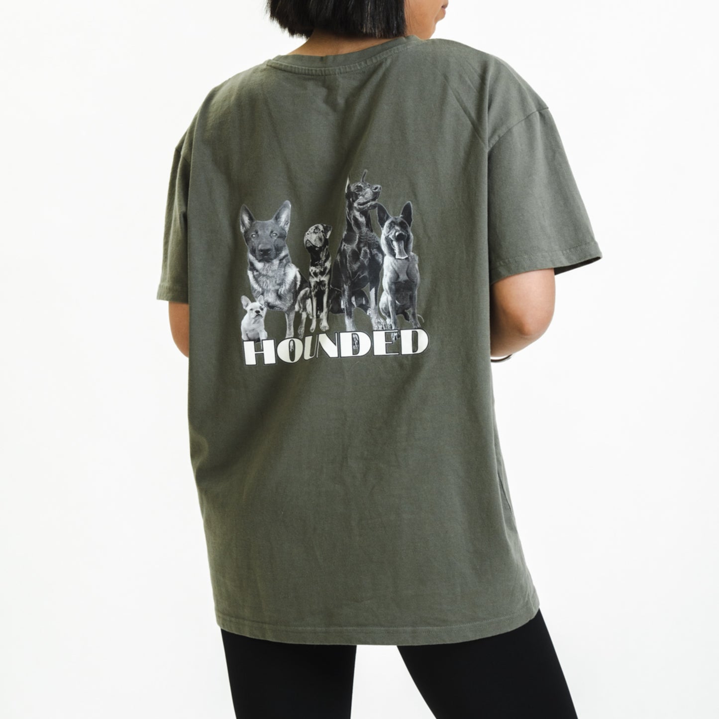Graphic Oversized Dog Walking T-Shirt Khaki